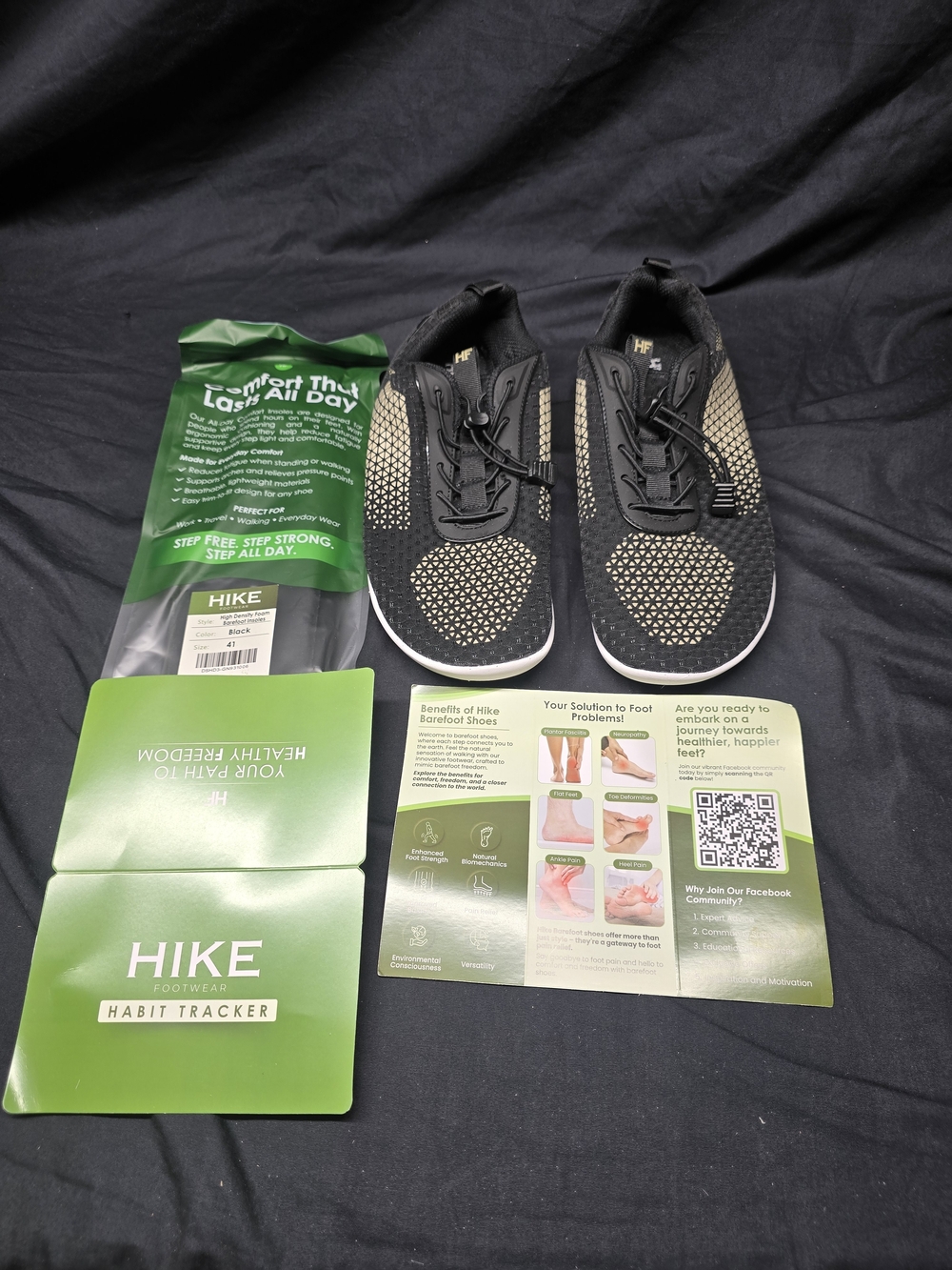 HIKE Footwear HF Stride Barefoot Sneakers Black W 10-10.5 M 8-8.5 EU 41 New